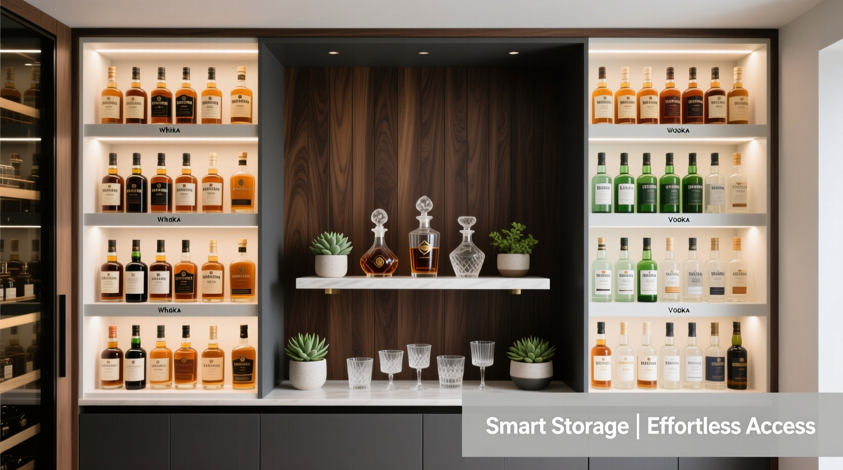 how to organize a liquor cabinet for quick access and aesthetic appeal