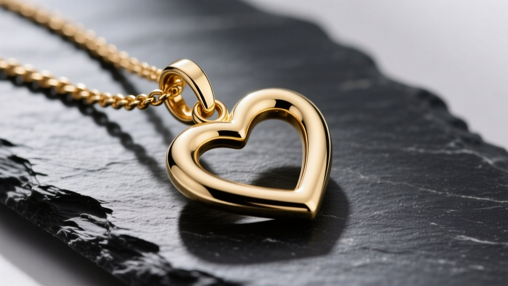 14k gold interlocking hearts pendant on dark slate, lit to show polished metal, a sturdy jump ring, and a secure lobster clasp.