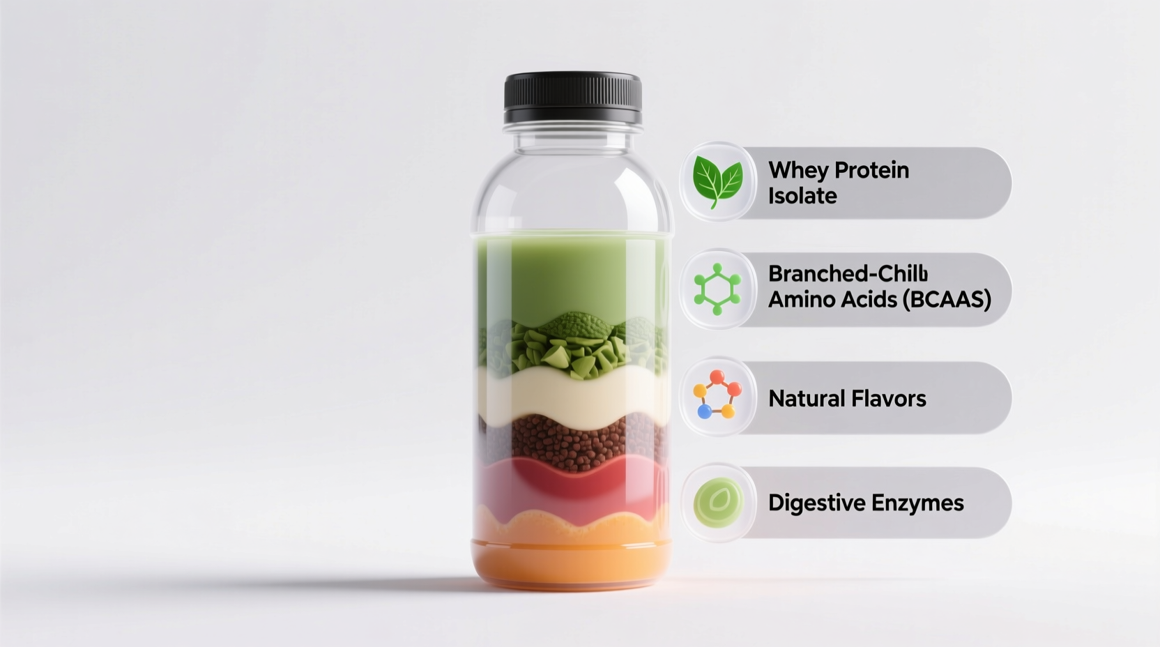 Protein shake customization options with labeled ingredients