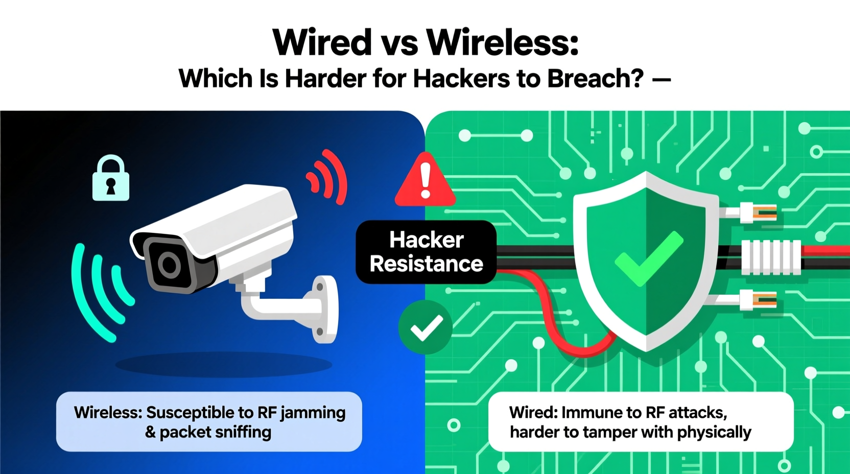 wireless security cameras vs wired which system is harder for hackers to breach