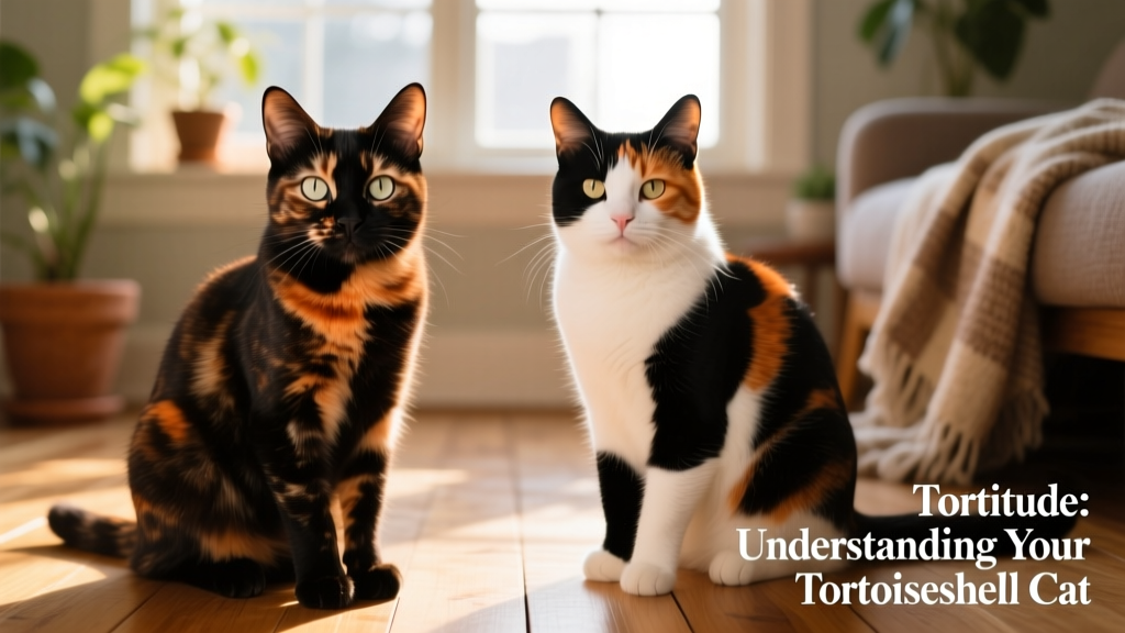Side-by-side comparison showing a tortoiseshell cat (no white) and a calico cat (with clear white patches)