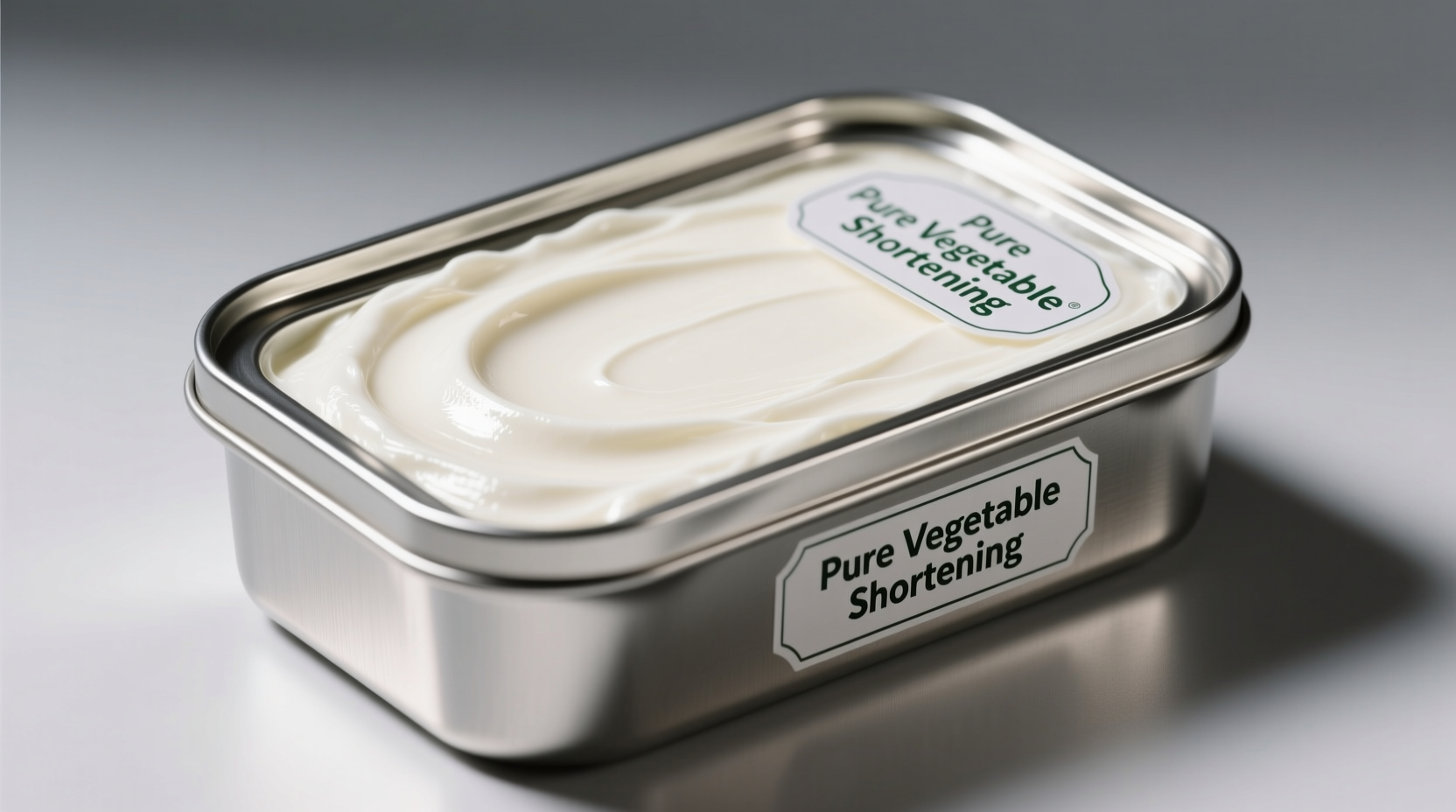 White vegetable shortening in a metal container