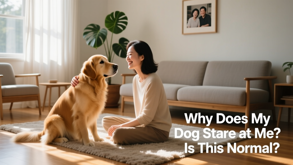 A dog and person sharing a warm, relaxed gaze while sitting together on a sunlit living room floor