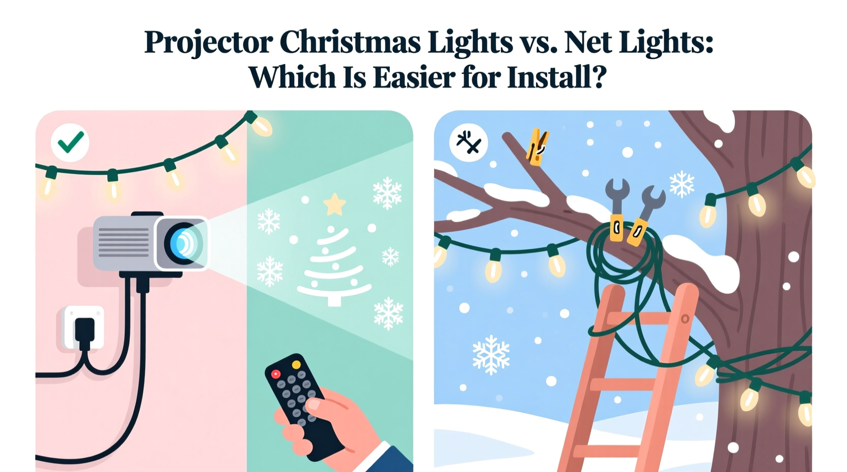 projector christmas lights vs net lights which is easier to install
