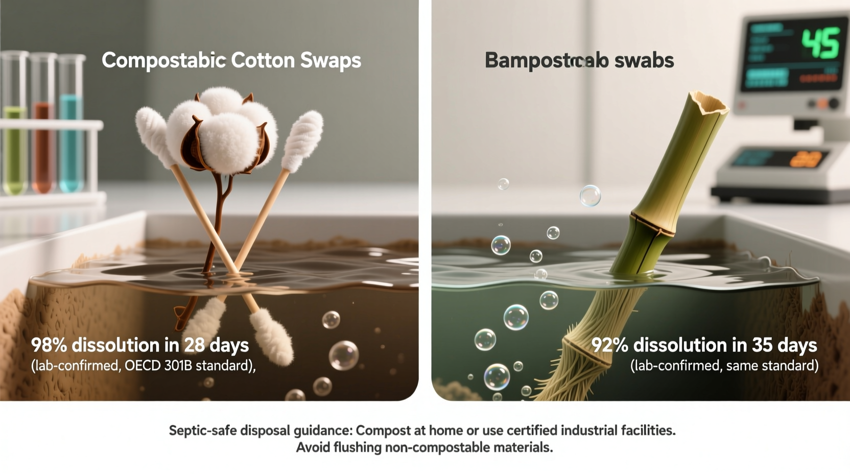 compostable cotton vs bamboo swabs septic dissolution facts