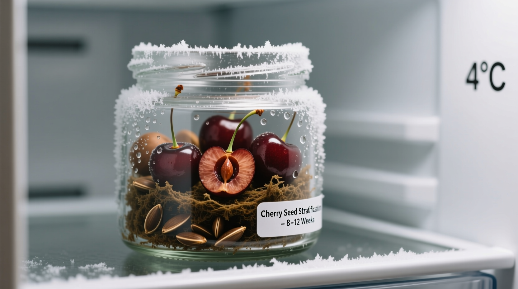 Cherry seed stratification process in refrigerator