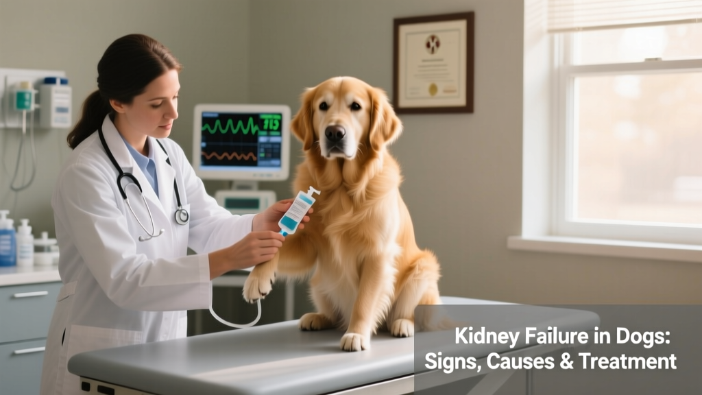 Veterinarian administering subcutaneous fluids to a calm, seated dog during an in-clinic visit