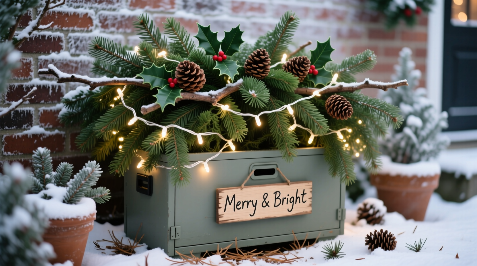 how to disguise utility boxes with christmas lights and greenery