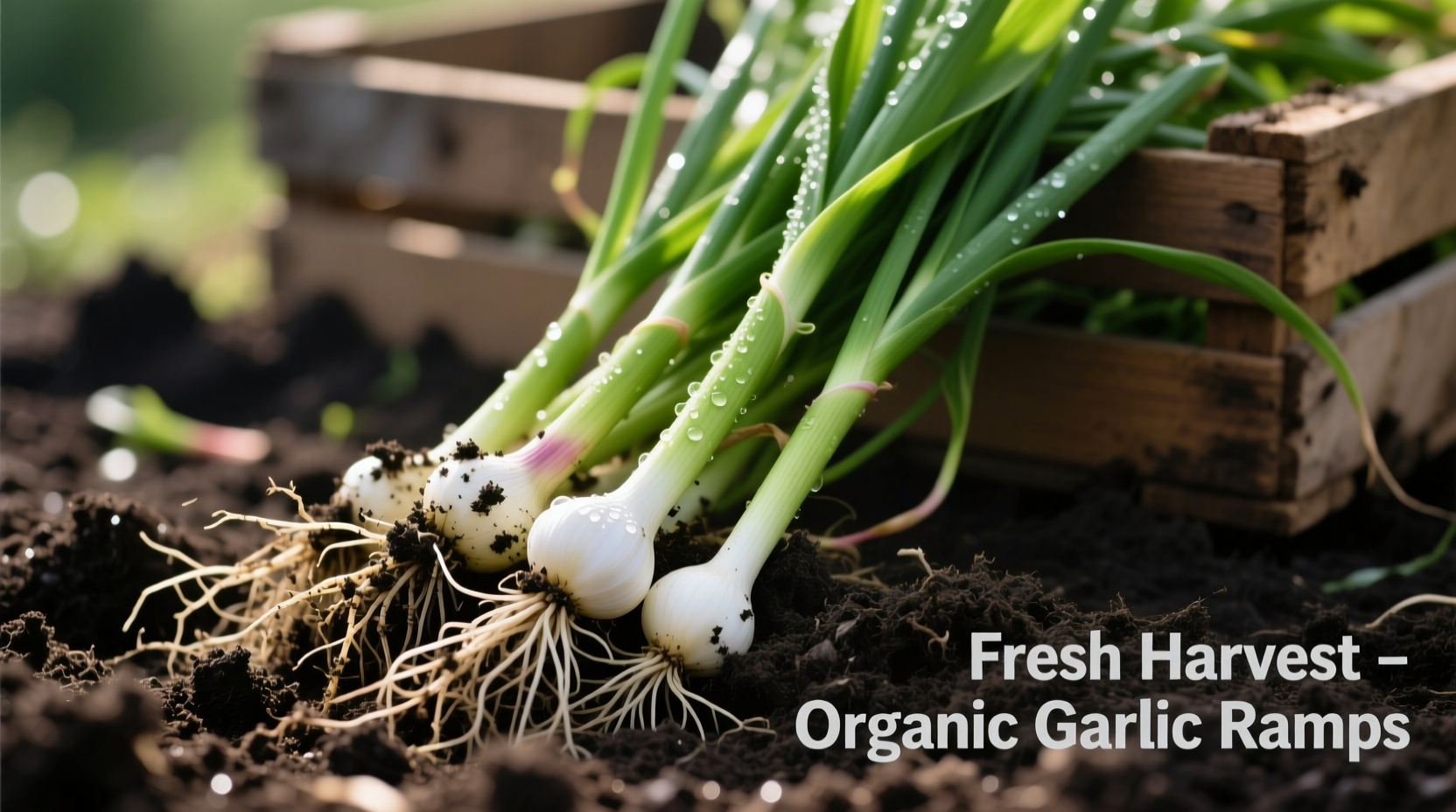 Freshly harvested garlic ramps with soil still on roots