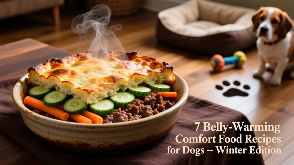 Layered casserole dish with cooked ground beef, cucumbers, and carrots, baked golden brown