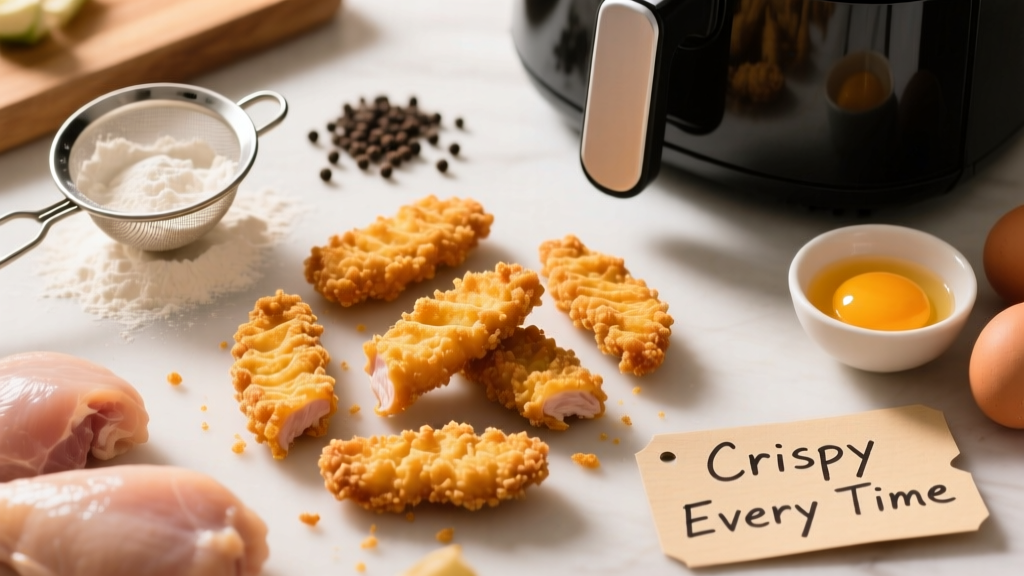 Crispy Flour-Coated Chicken Strips in Air Fryer