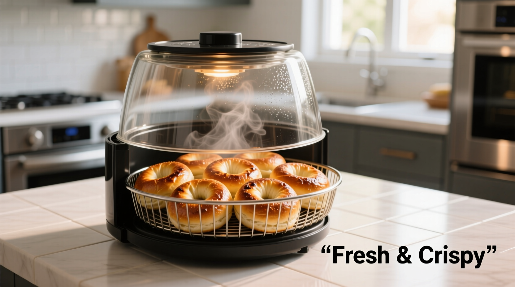 Perfectly cooked bagel bites in air fryer basket
