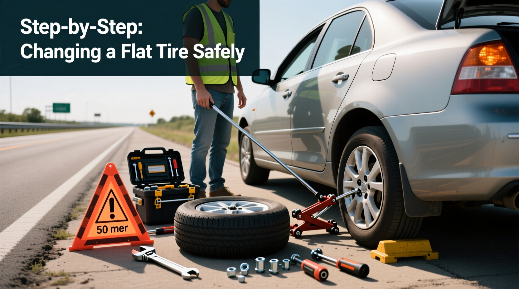 step by step guide to changing a flat tire safely on the side of the road