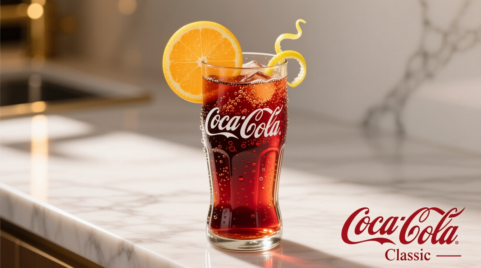 Coca-Cola glass with citrus garnish