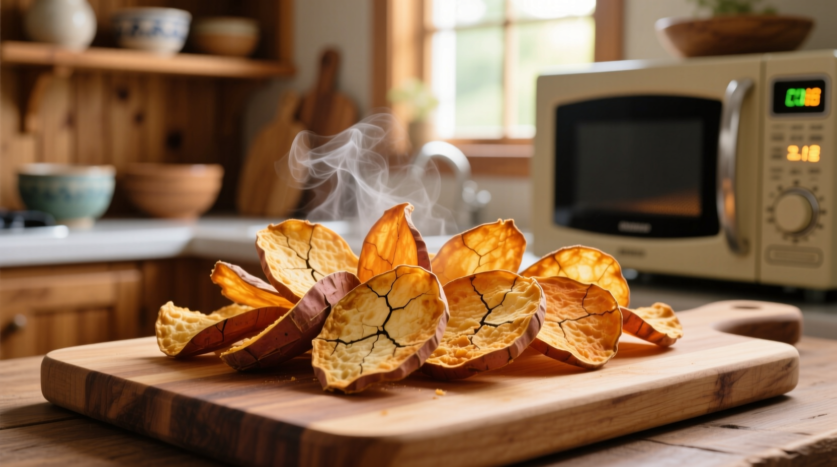 make easy delicious sweet potato chips in your microwa