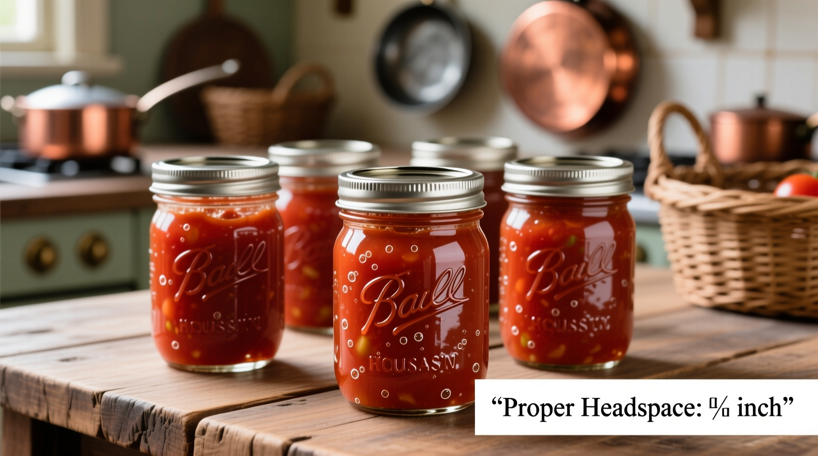 Tomato sauce filling Ball mason jars with proper headspace