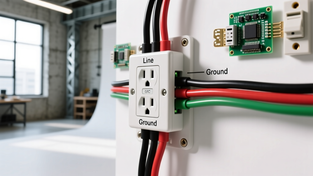 Standard Wiring Diagram for GFCI Outlets: Line, Load, and Ground Traced