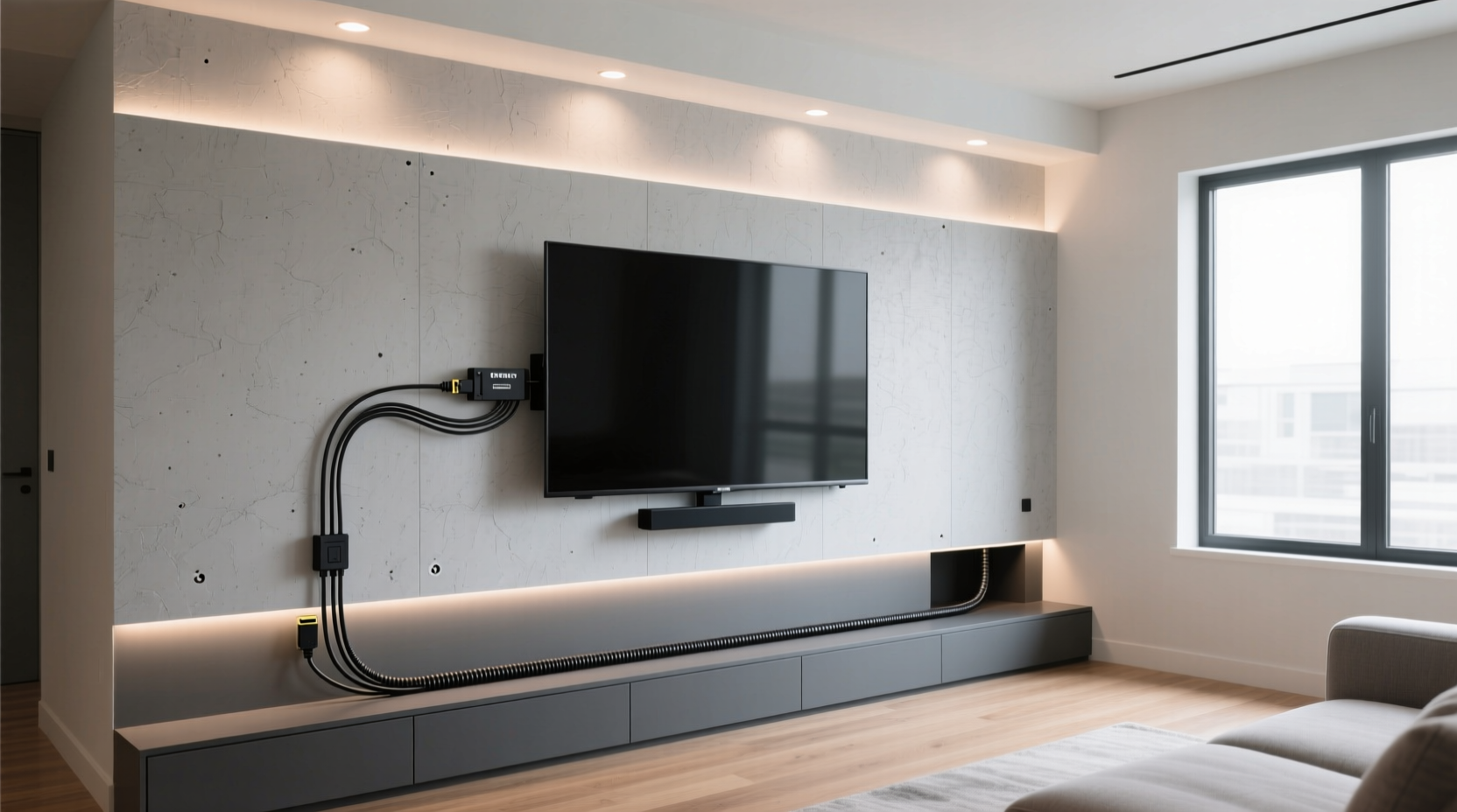 how to hide cords for a floating tv without drilling into the wall