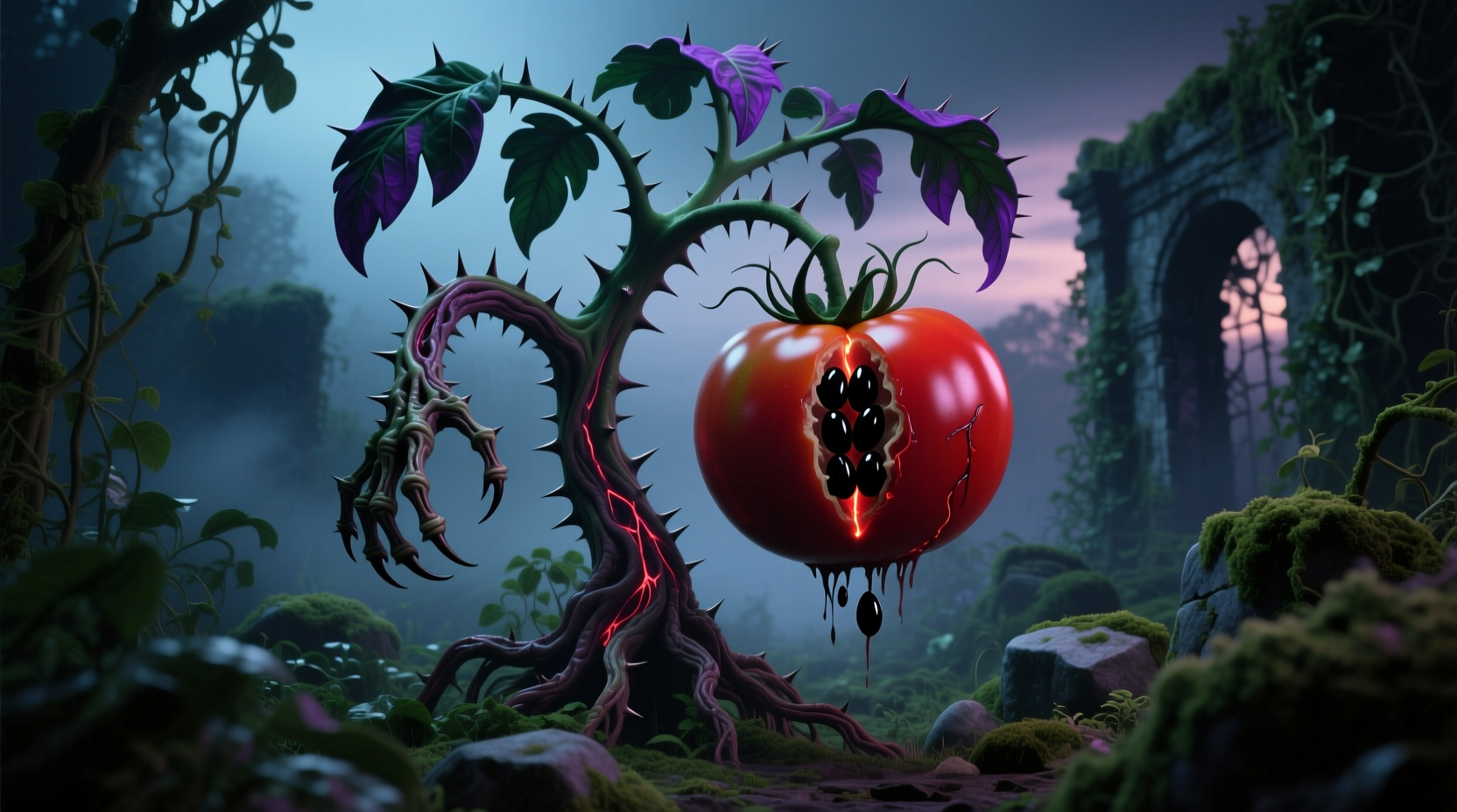 Killer Tomato plant with vibrant red fruit