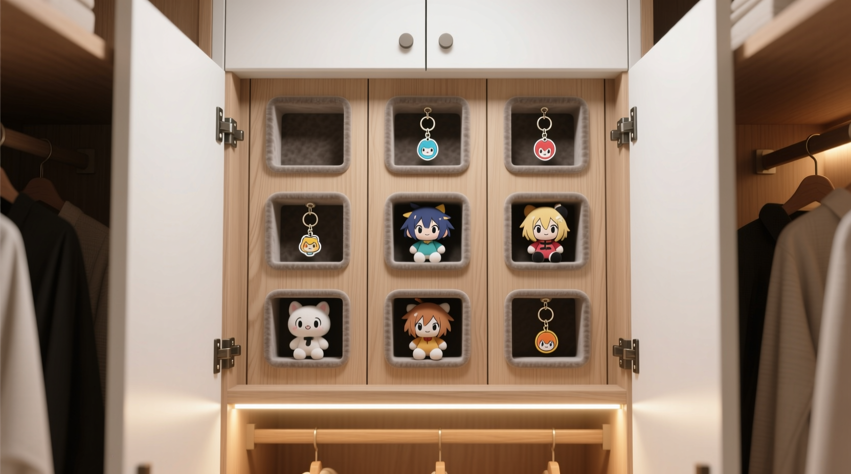 how to store anime plush keychains on closet doors safely