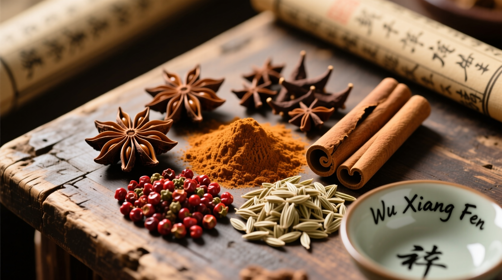Close-up of Chinese five spice powder ingredients