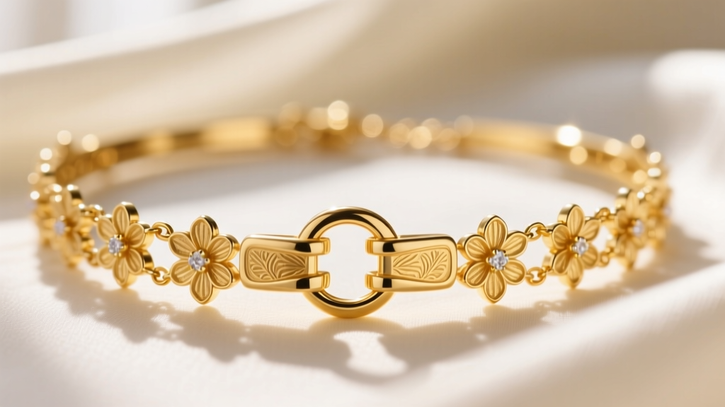 Macro shot of a secure box clasp with double safety catches on an 18k gold tiara festoon collar necklace under bright lighting