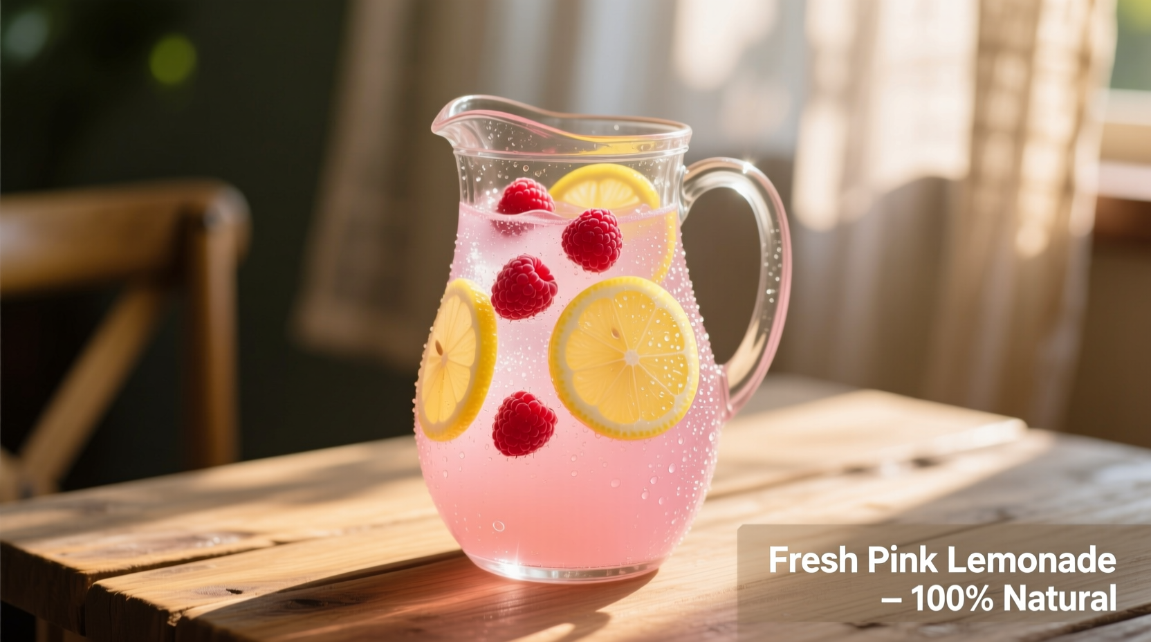 Fresh pink lemonade with raspberries and lemon slices