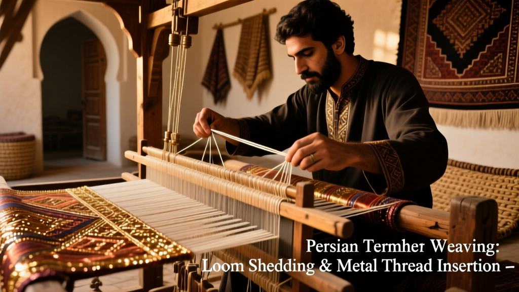 Persian Termeh Weaving Loom Shedding And Metal Thread Insertion