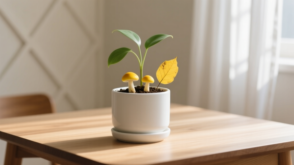 Yellow Mushrooms and Yellow Leaves on Indoor Plants