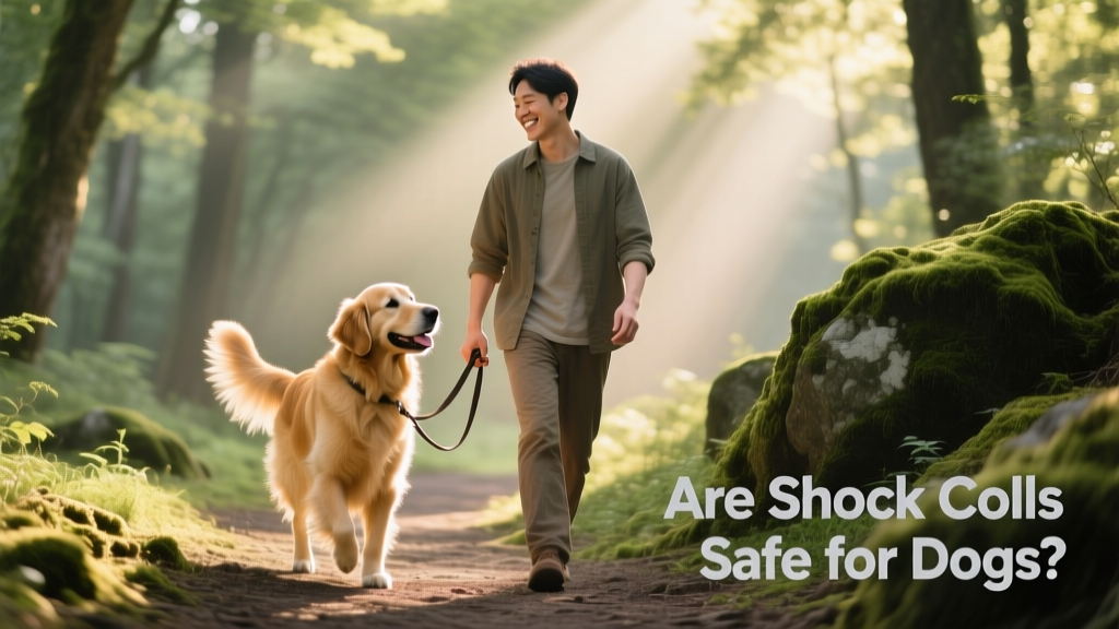 Happy dog and owner walking together on a sunny trail, both relaxed and connected