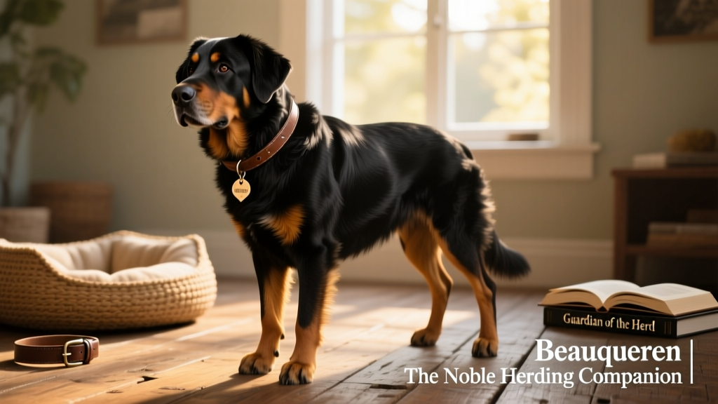 Vertical profile shot of Beauceron dog