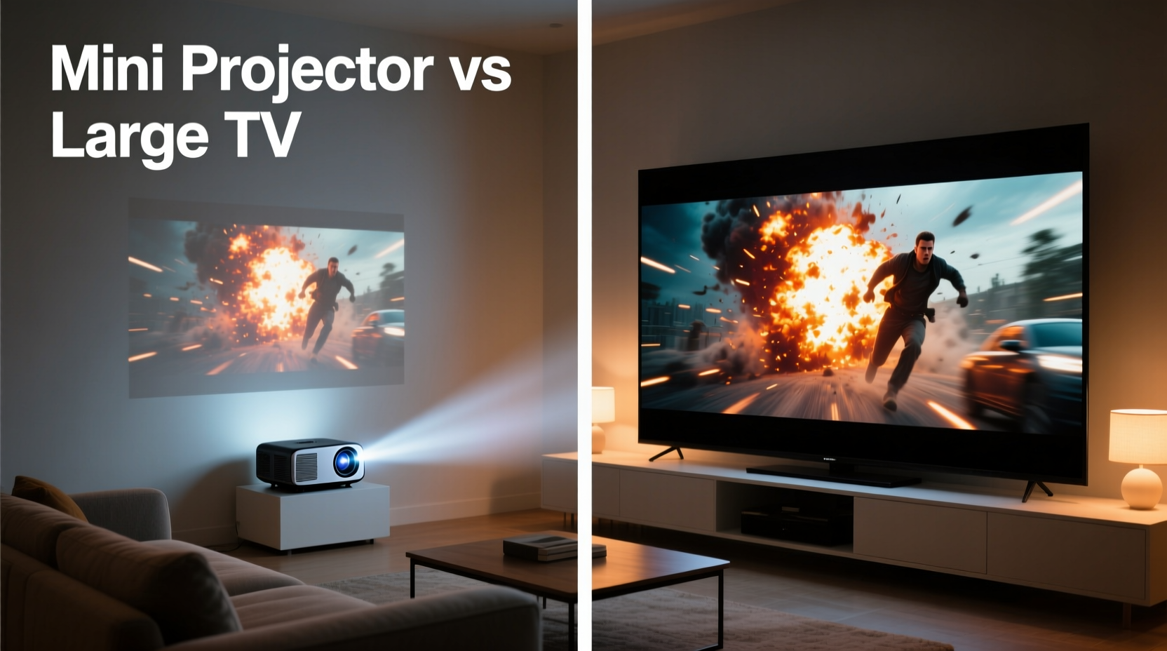 mini projector vs large tv is the cinematic experience really comparable