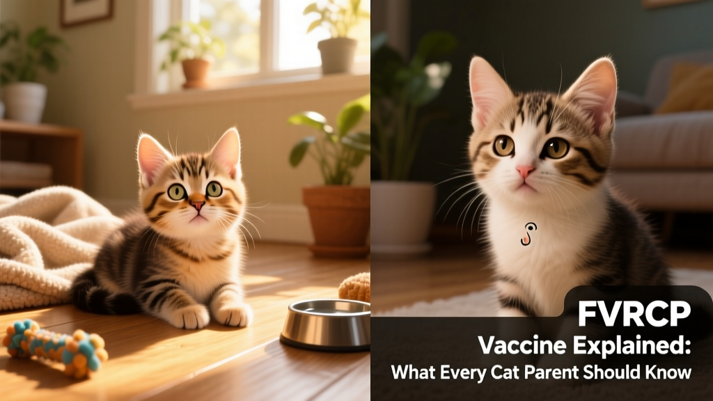Side-by-side illustrations showing healthy kitten vs. kitten with FVRCP-preventable illnesses: runny eyes, sneezing, and lethargy