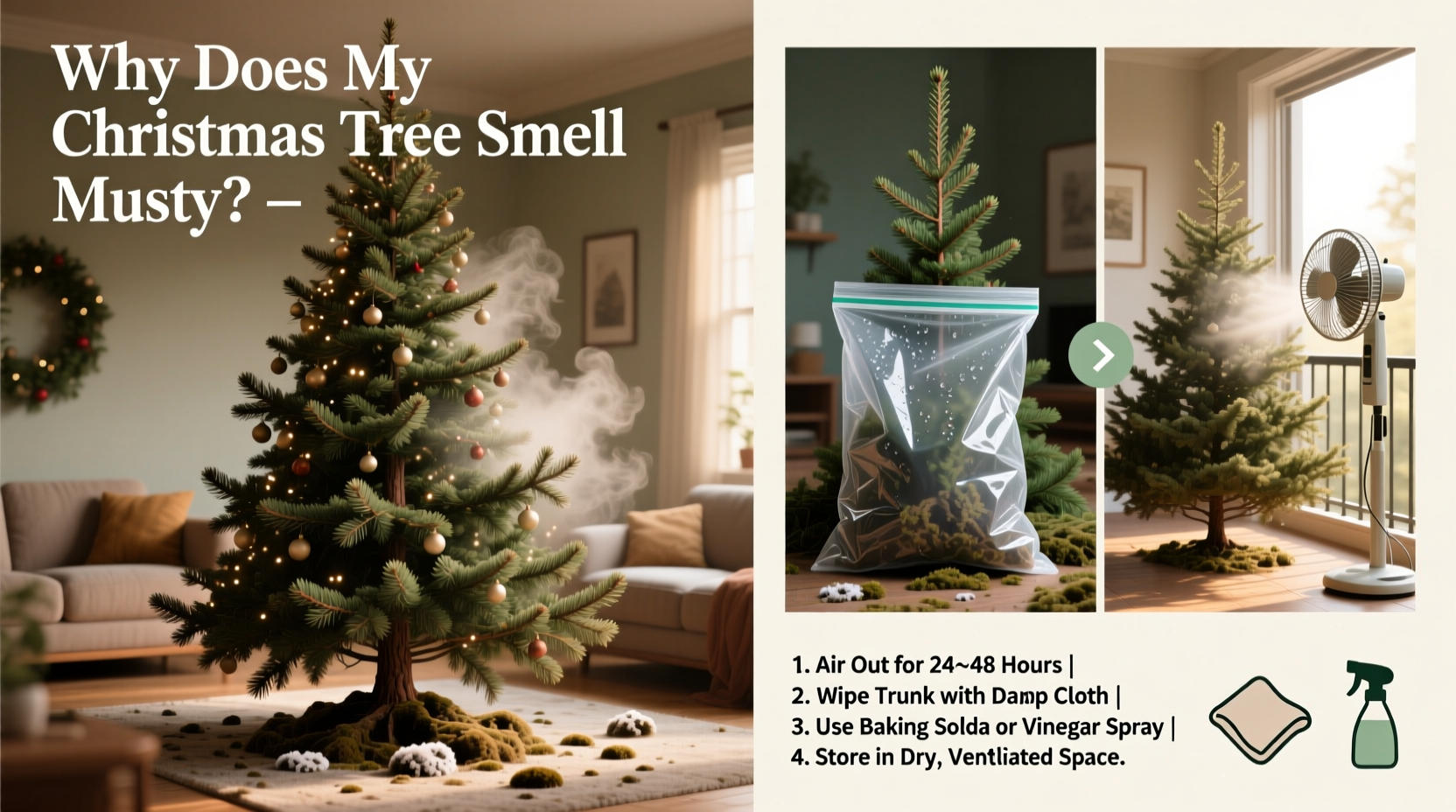 why does my christmas tree smell musty after being stored and how to deodorize it