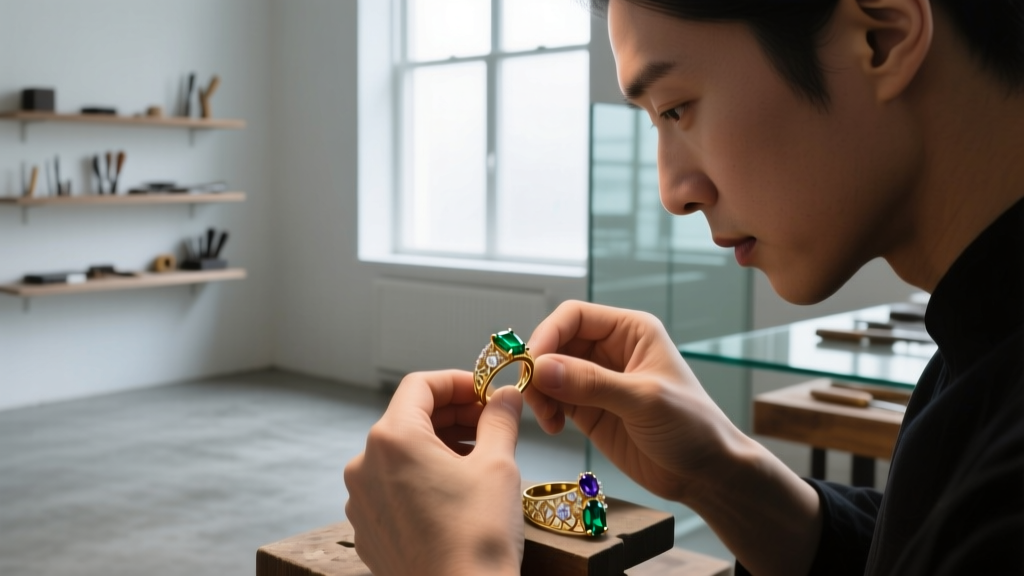 A jeweler's loupe inspecting the spring ring clasp of a 1.2mm sterling silver cable chain on a clean white workbench with tools.