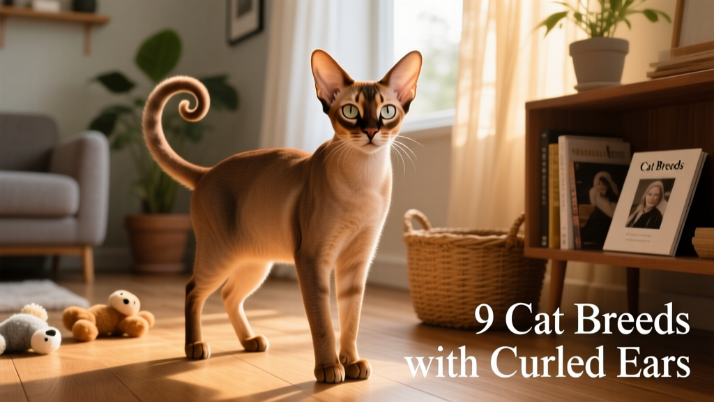 Elf cat posing confidently with prominent curled ears and smooth, warm skin
