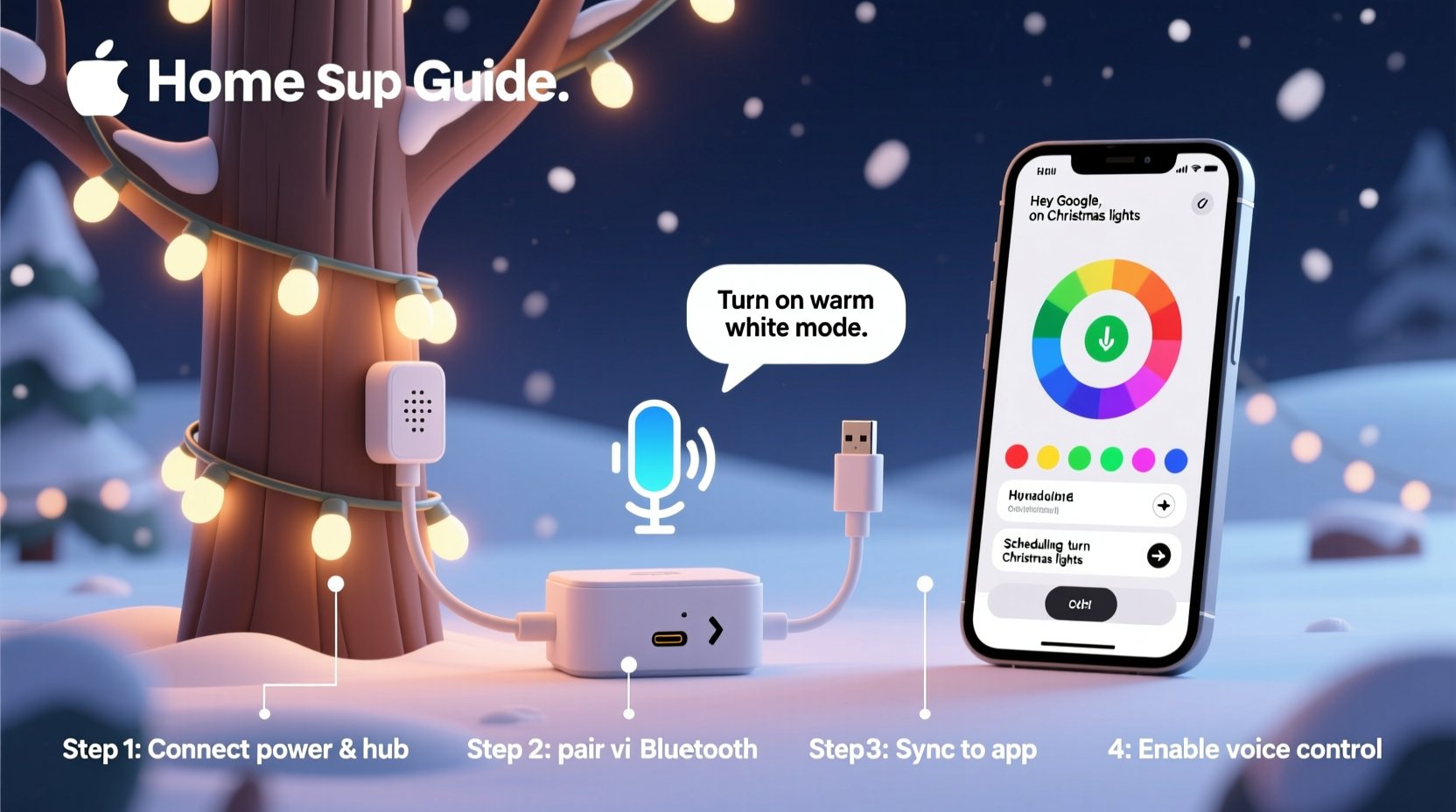 how to set up addressable rgbw christmas lights with voice control and app sync