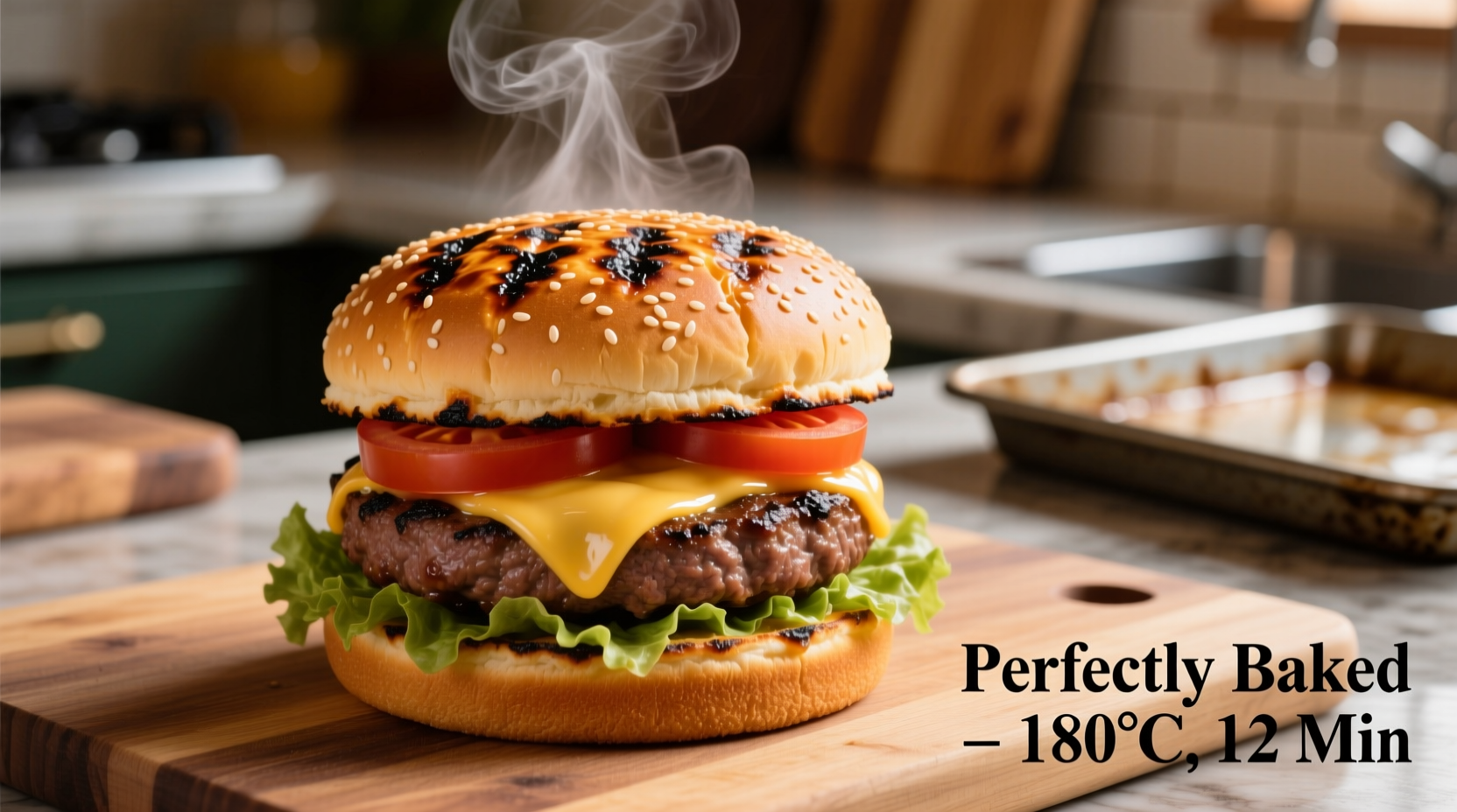 Oven-baked frozen burger showing perfect browning