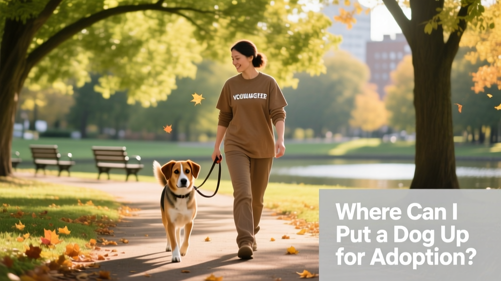 A volunteer gently walking a gentle-mannered dog in a quiet park setting
