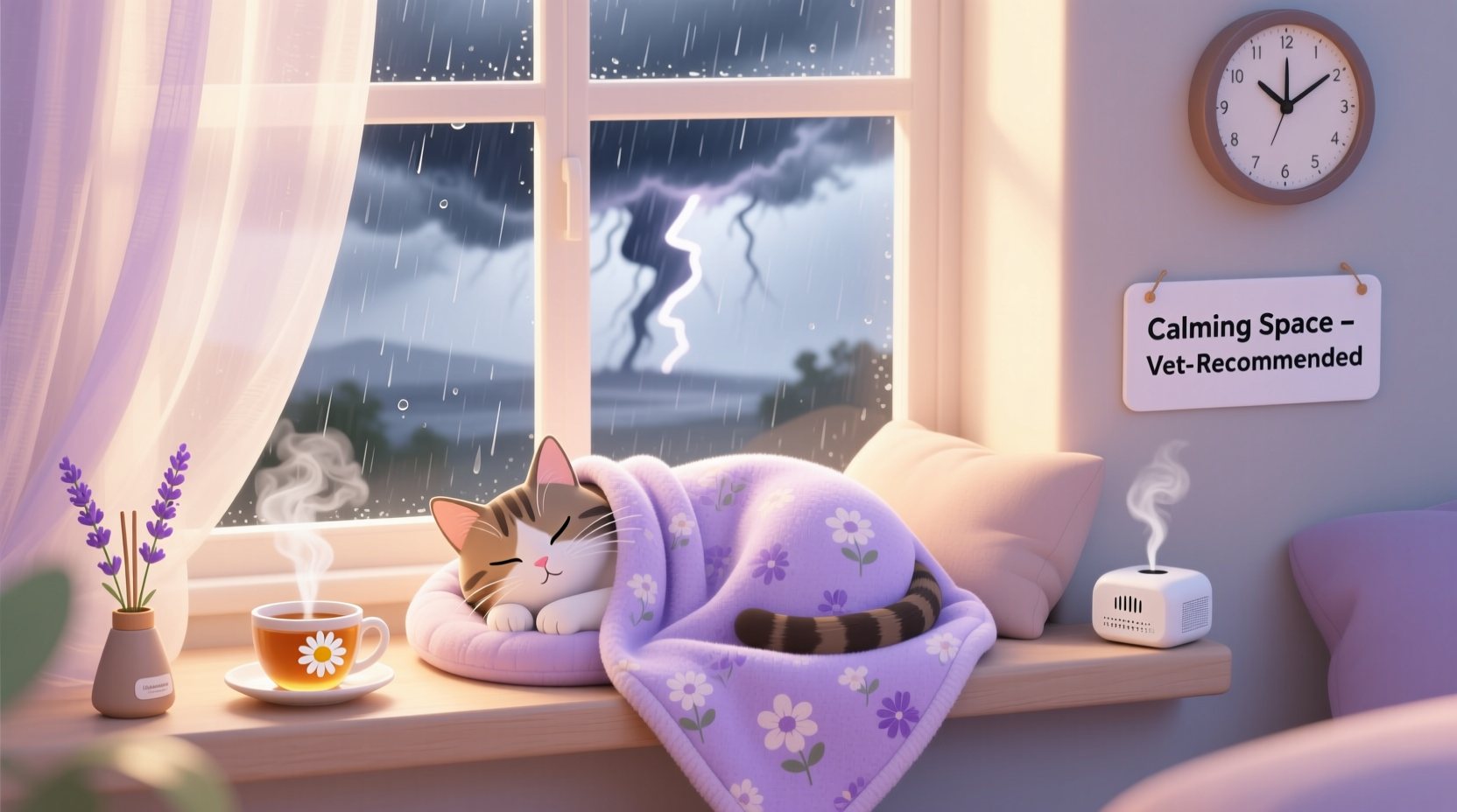 Gallery Detail: Best Calming Techniques For Anxious Cats During Thunderstorms Vet Approved