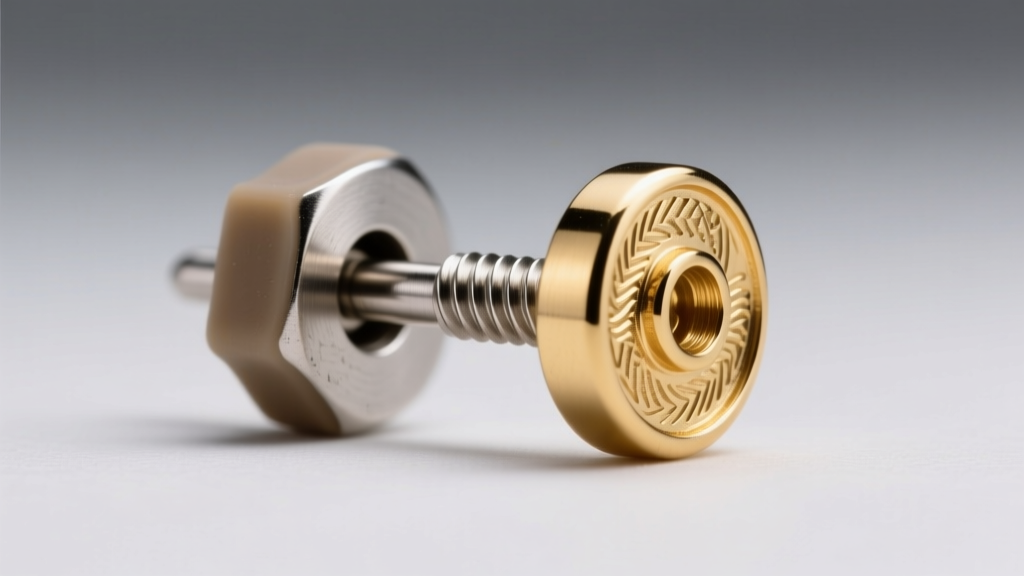 Macro view of a 20g titanium earring post with silicone friction back and 14k gold front stud, highlighting the threading details