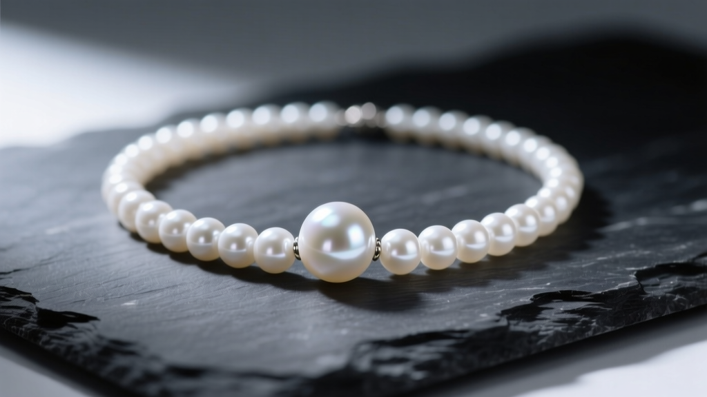 14mm white South Sea pearl necklace on dark slate, showcasing thick nacre and mirror-like luster under soft studio lighting