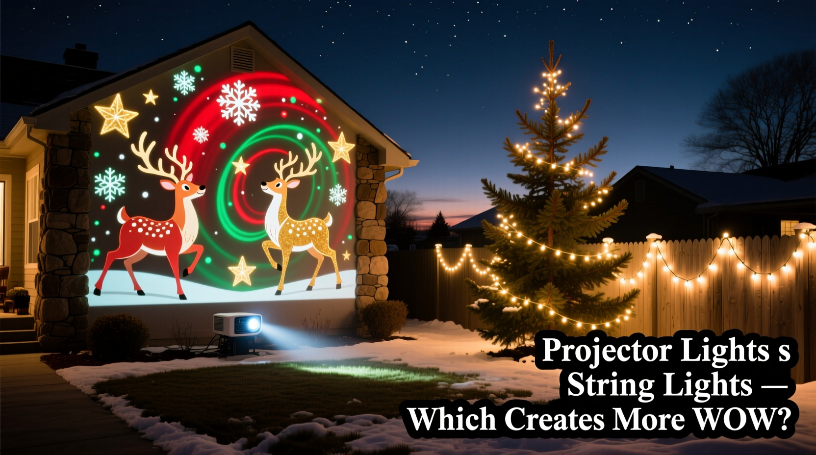 christmas projector lights vs string lights which creates a bigger wow factor outside