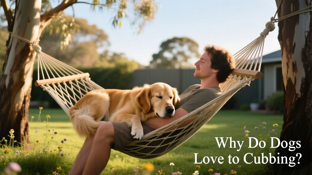 A dog cuddles next to a human in a hammock.