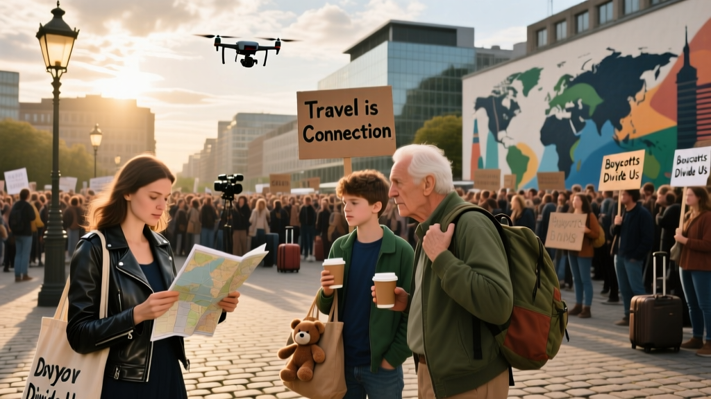 A travel related protest with a massive crowd of people