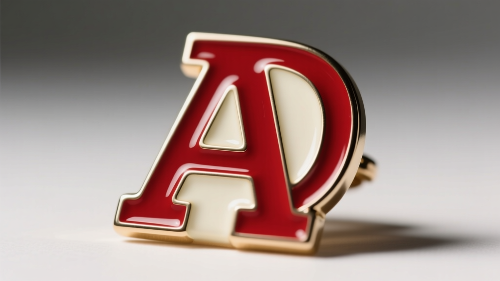 Close-up of soft enamel recesses versus flush hard enamel surfaces on a custom crimson and cream Greek letter fraternity badge