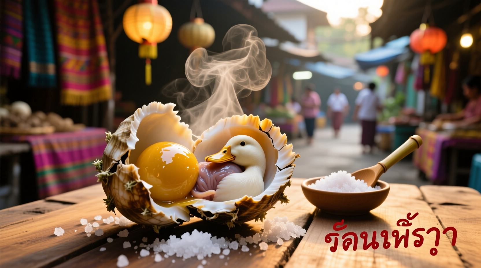 Steaming hot balut served in shell with salt