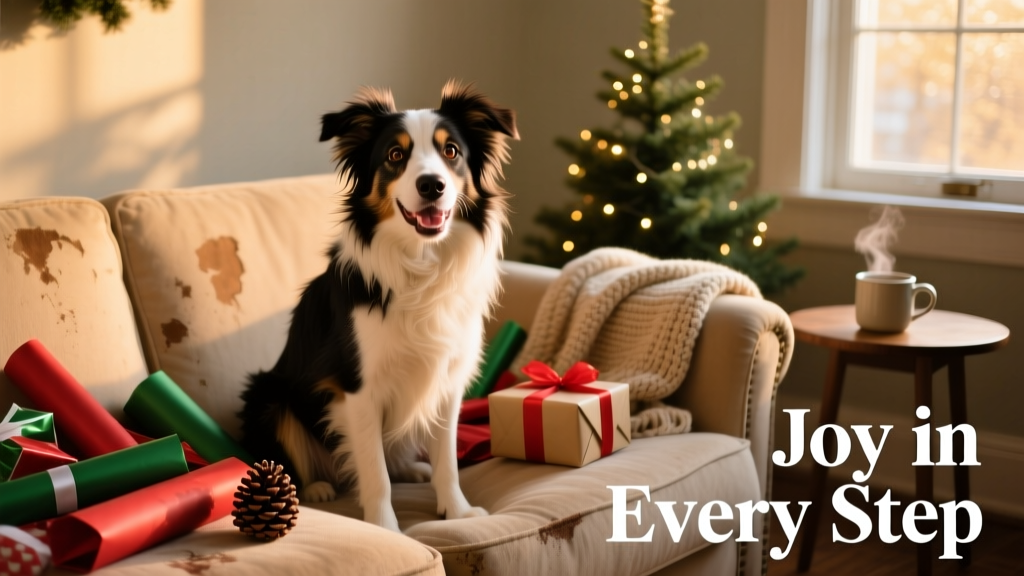 Border Collie on the couch at Christmas
