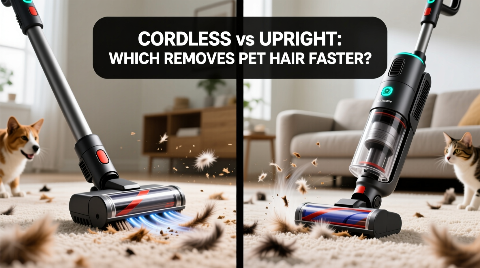 cordless vacuum vs upright stick which cleans pet hair faster