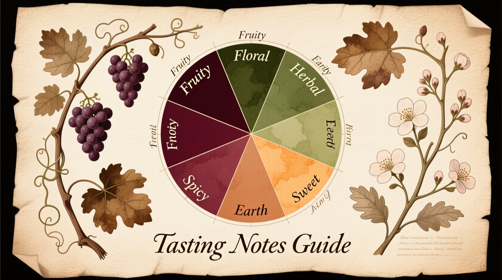 Wine tasting notes chart showing flavor wheel